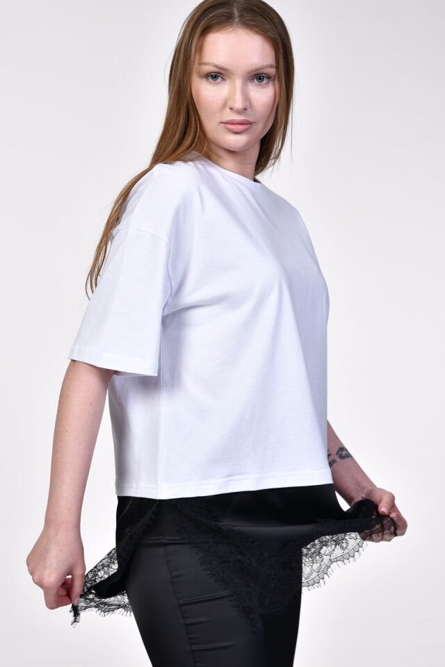 Quzu Asimetrik T-Shirt  - Beyaz