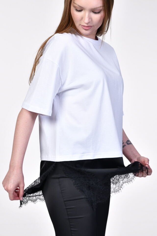 Quzu Asimetrik T-Shirt  - Beyaz