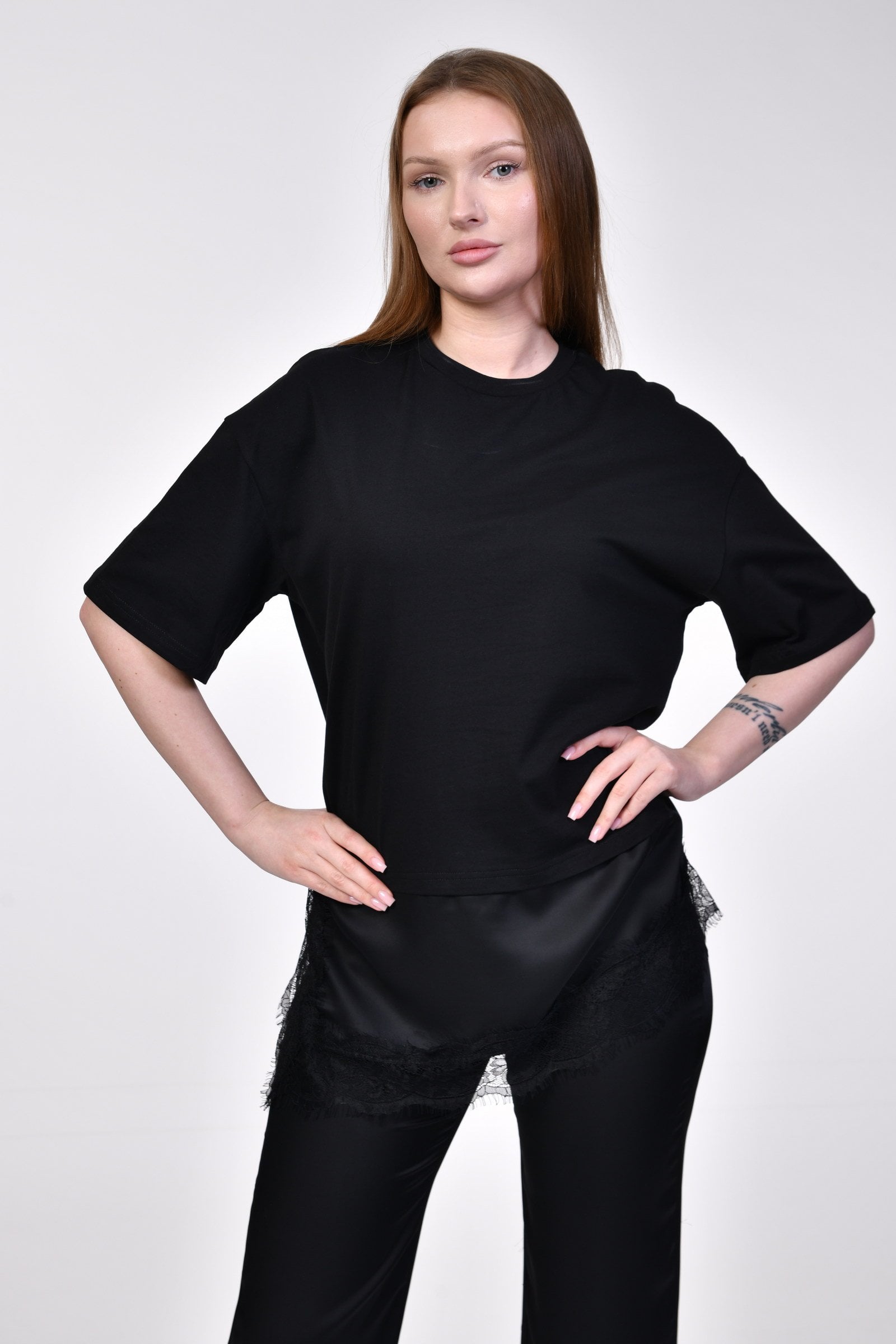 Quzu Asimetrik T-Shirt  - Siyah