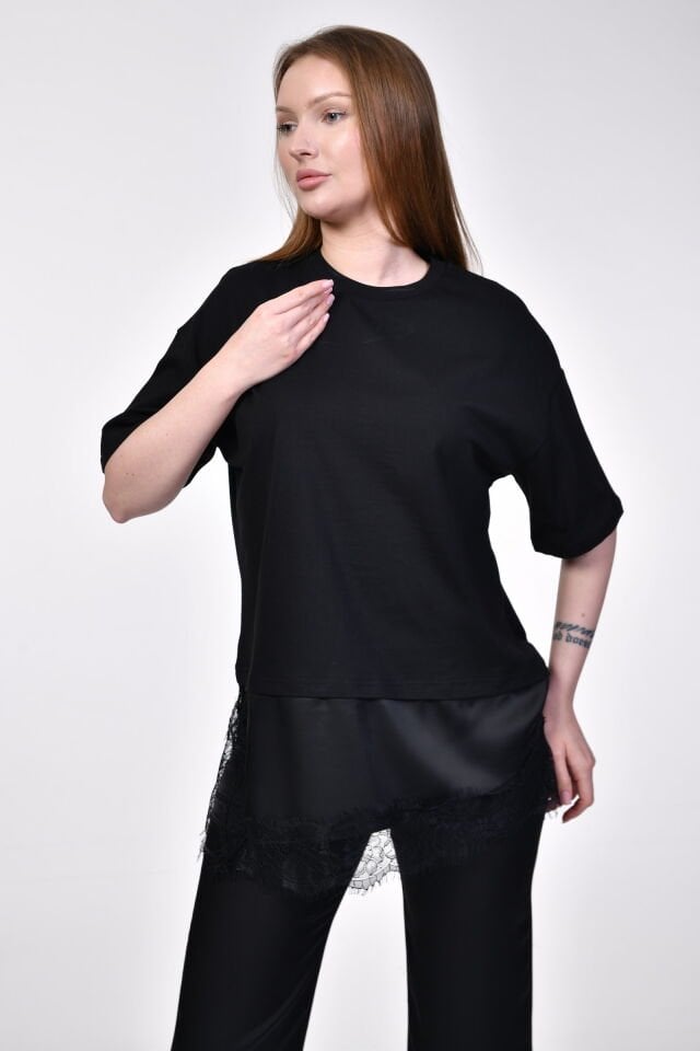 Quzu Asimetrik T-Shirt  - Siyah