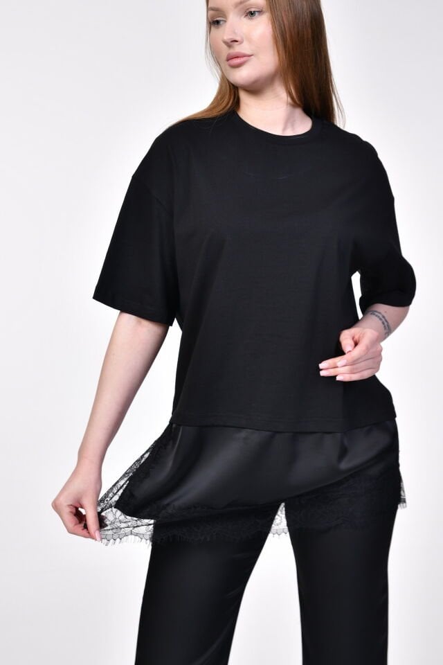 Quzu Asimetrik T-Shirt  - Siyah