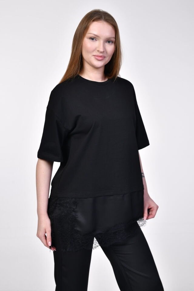 Quzu Asimetrik T-Shirt  - Siyah