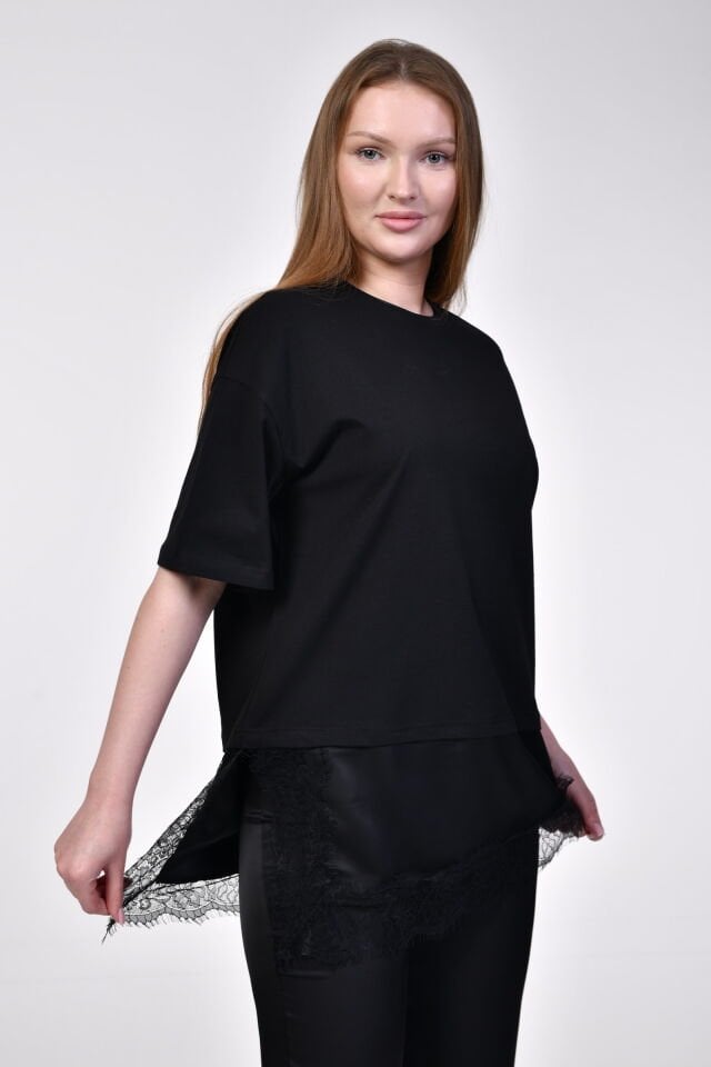 Quzu Asimetrik T-Shirt  - Siyah