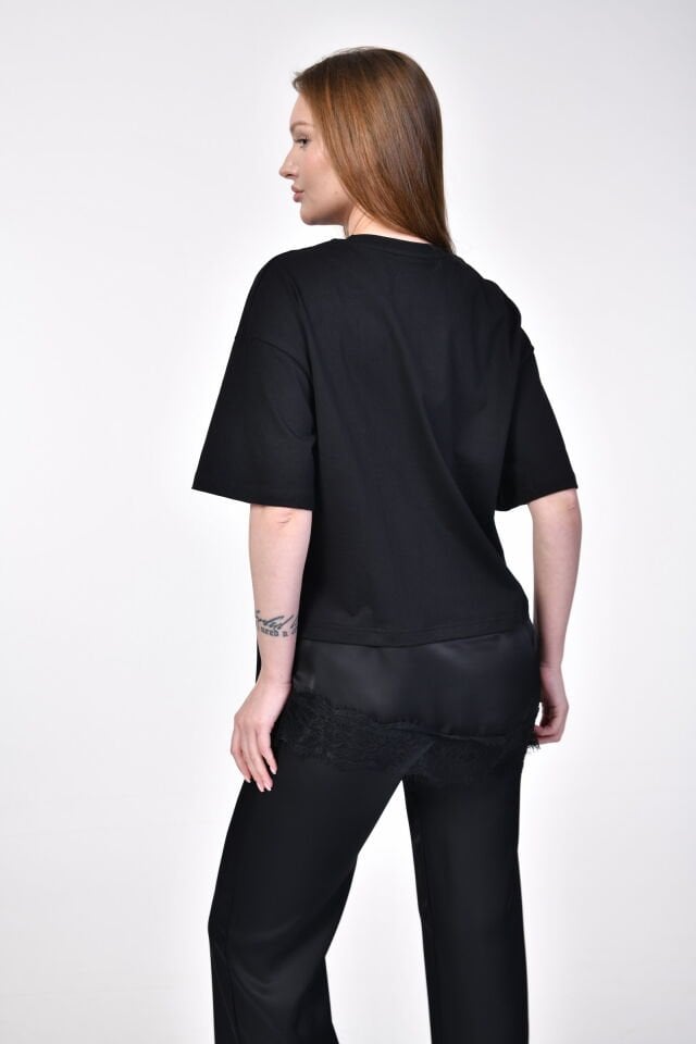 Quzu Asimetrik T-Shirt  - Siyah