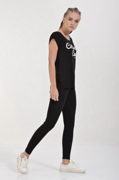 Cotton Candy Baskılı Kısa Kol Kadın T-Shirt - Siyah