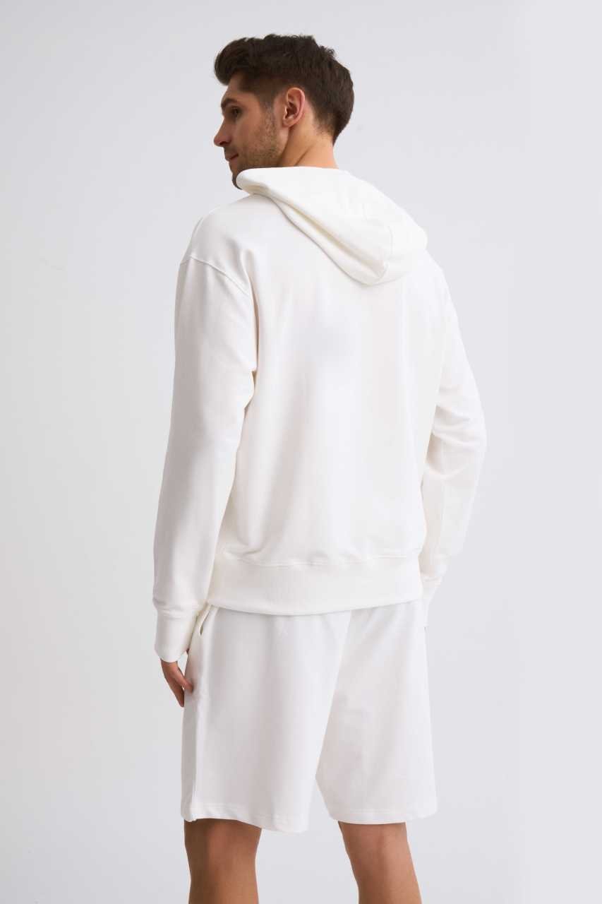 Organik Kapüşonlu Uzun Kollu Erkek Sweatshirt - Ekru