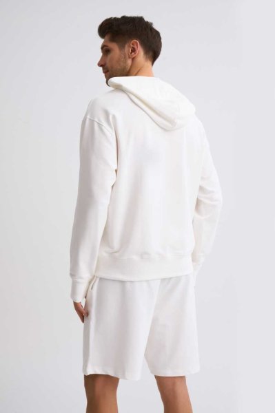 Organik Kapüşonlu Uzun Kollu Erkek Sweatshirt - Ekru