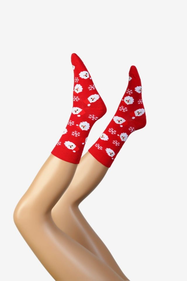 Moda1001 Noel Baba Temalı Yılbaşı Kadın Soket Çorabı  - Kırmızı