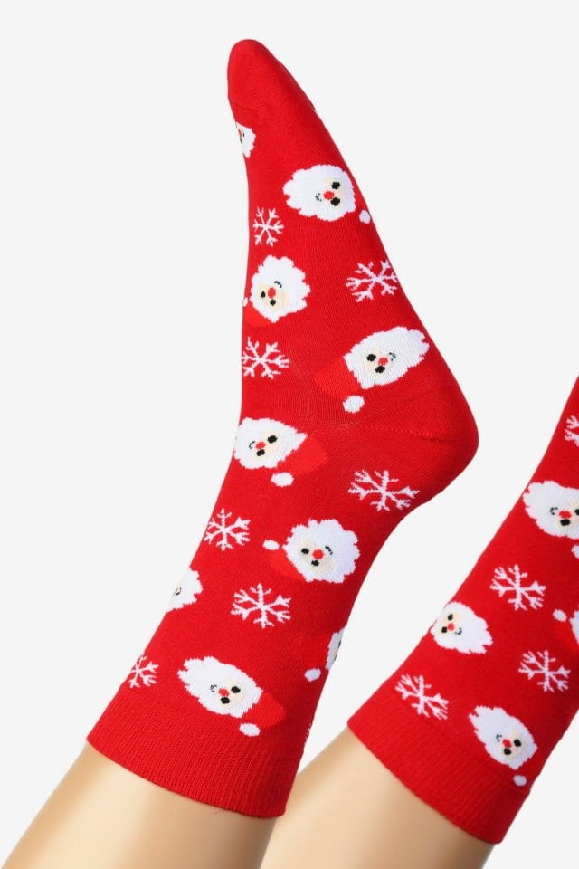 Moda1001 Noel Baba Temalı Yılbaşı Kadın Soket Çorabı  - Kırmızı
