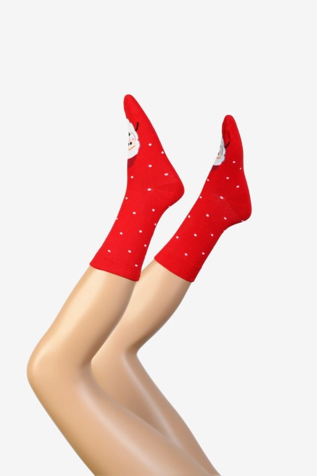 Moda1001 Noel Baba Temalı Yılbaşı Kadın Soket Çorabı  - Kırmızı