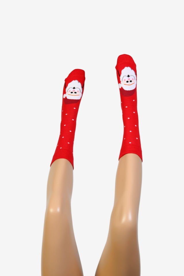 Moda1001 Noel Baba Temalı Yılbaşı Kadın Soket Çorabı  - Kırmızı