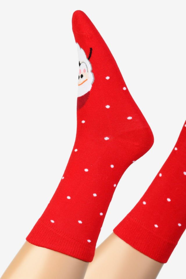Moda1001 Noel Baba Temalı Yılbaşı Kadın Soket Çorabı  - Kırmızı
