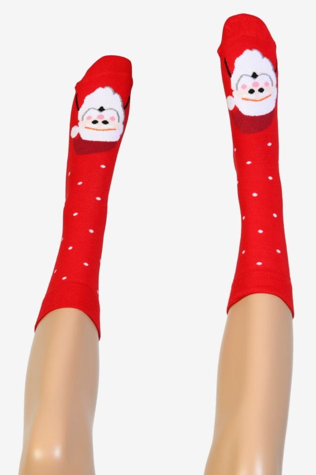 Moda1001 Noel Baba Temalı Yılbaşı Kadın Soket Çorabı  - Kırmızı