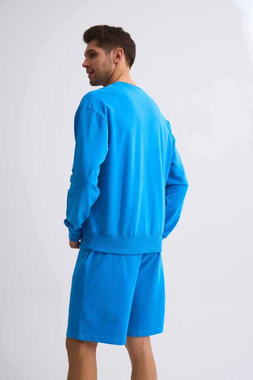 Organik Uzun Kollu Yuvarlak Yaka Erkek Sweatshirt - Mavi