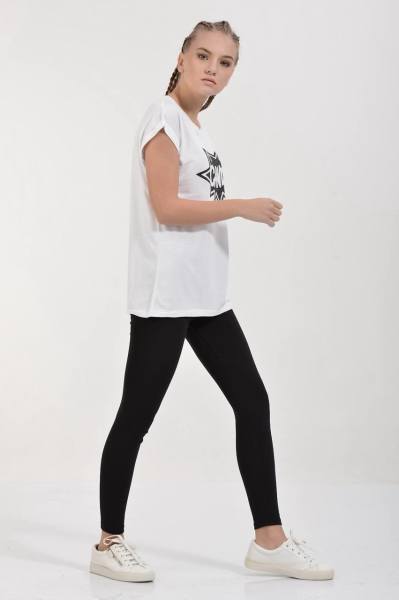 Cotton Candy Taşlı Candy Baskılı Kısa Kol Kadın T-Shirt - Beyaz