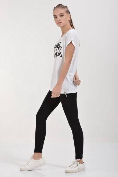 Cotton Candy Taşlı Candy Baskılı Kısa Kol Kadın T-Shirt - Beyaz