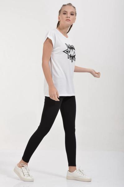 Cotton Candy Taşlı Candy Baskılı Kısa Kol Kadın T-Shirt - Beyaz