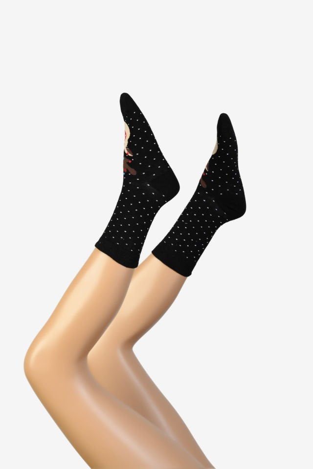 Moda1001 Geyik Temalı Yılbaşı Kadın Soket Çorabı  - Siyah