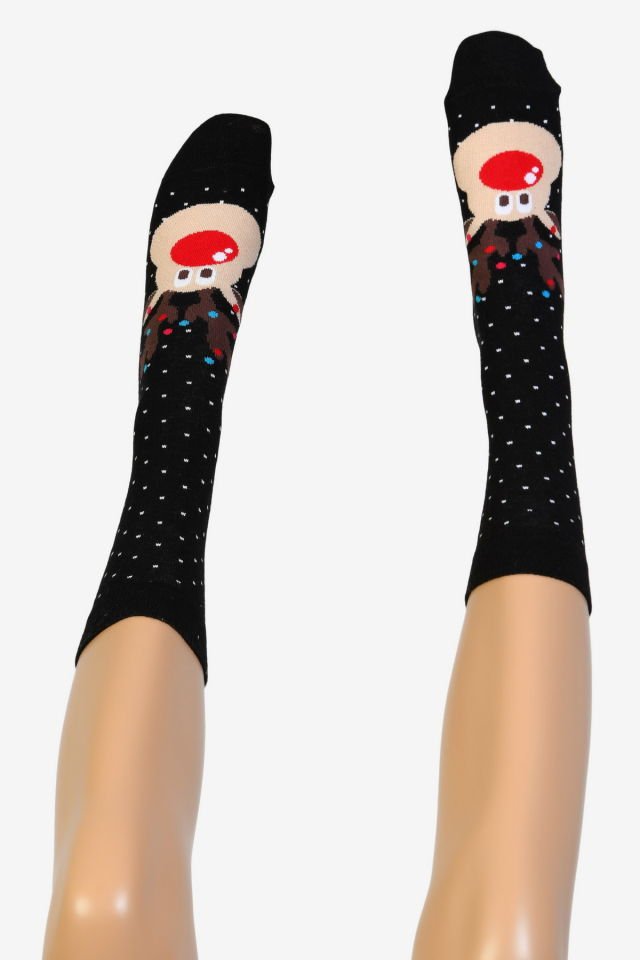 Moda1001 Geyik Temalı Yılbaşı Kadın Soket Çorabı  - Siyah