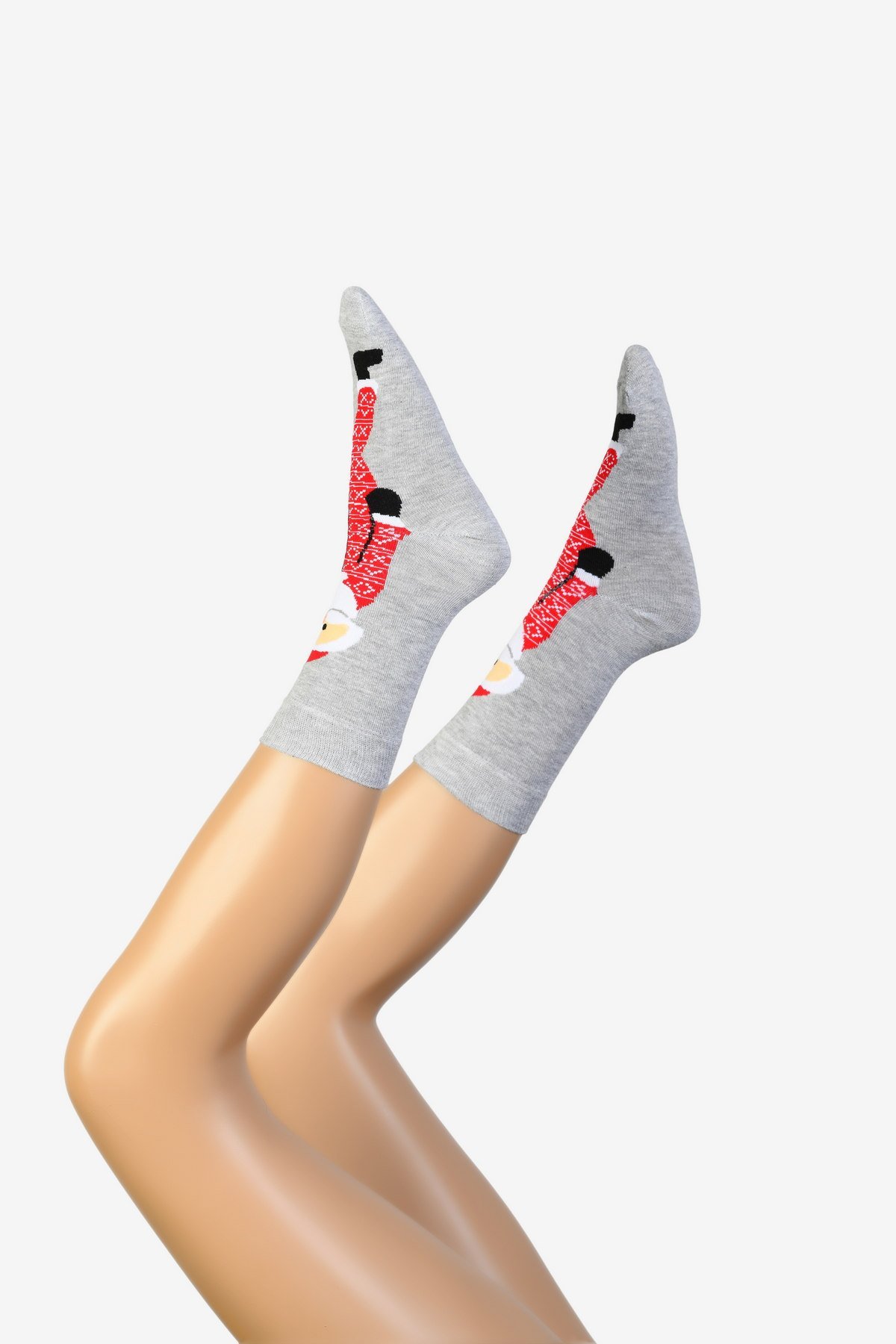 Moda1001 Noel Baba Temalı Yılbaşı Kadın Soket Çorabı  - Gri