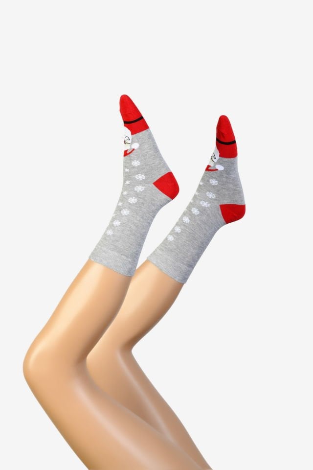Moda1001 Noel Baba Temalı Yılbaşı Kadın Soket Çorabı  - Gri