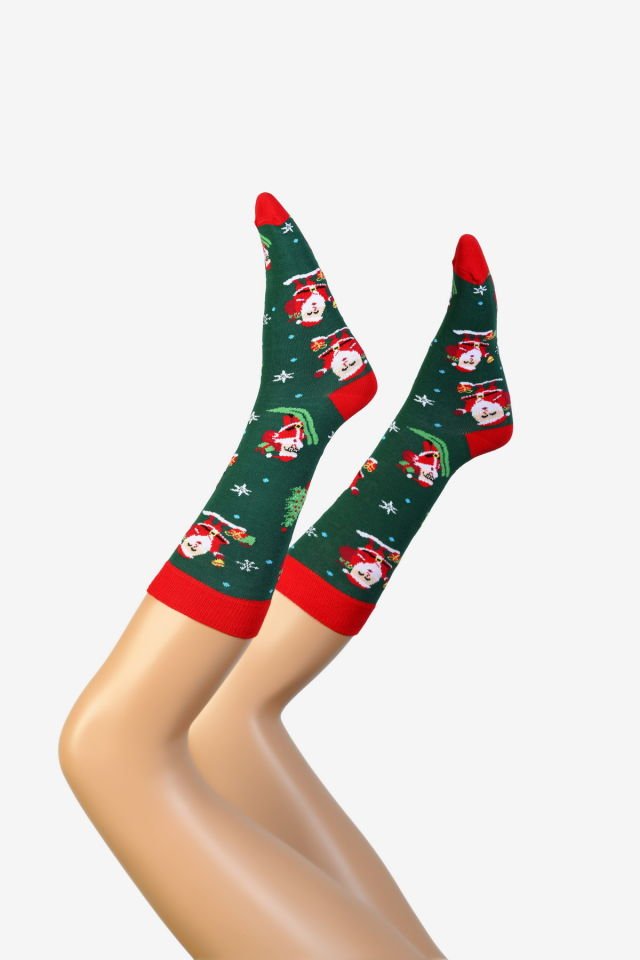Moda1001 Noel Baba Temalı Yılbaşı Kadın Soket Çorabı  - Yeşil
