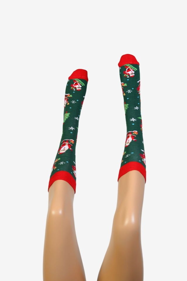 Moda1001 Noel Baba Temalı Yılbaşı Kadın Soket Çorabı  - Yeşil