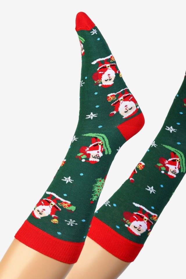 Moda1001 Noel Baba Temalı Yılbaşı Kadın Soket Çorabı  - Yeşil