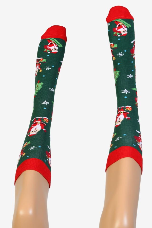 Moda1001 Noel Baba Temalı Yılbaşı Kadın Soket Çorabı  - Yeşil