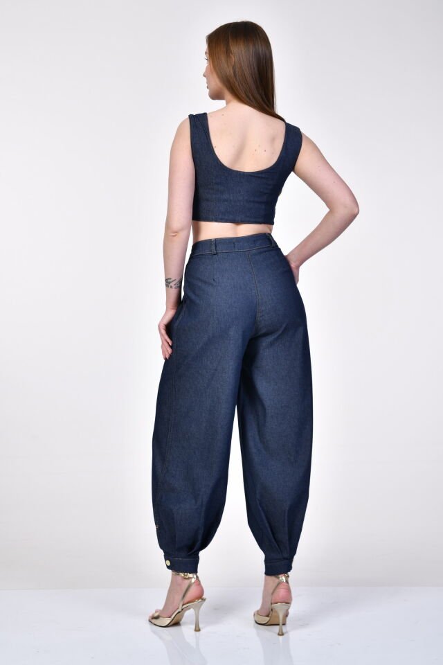 Bebe Plus Fermuarlı Denim Büstiyer  - Mavi