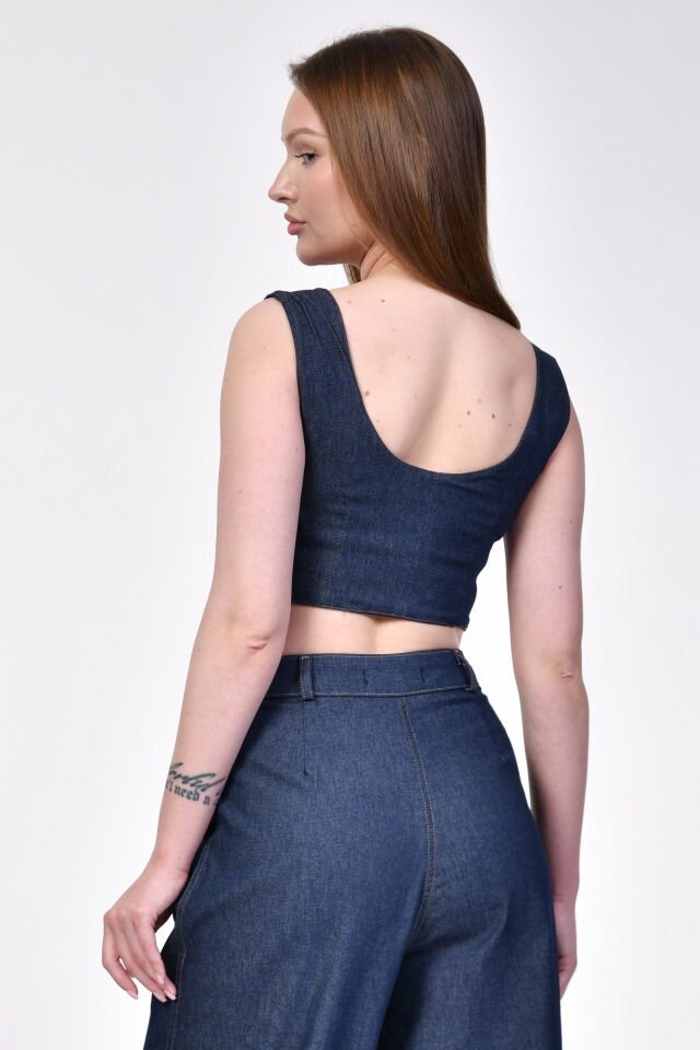 Bebe Plus Fermuarlı Denim Büstiyer  - Mavi