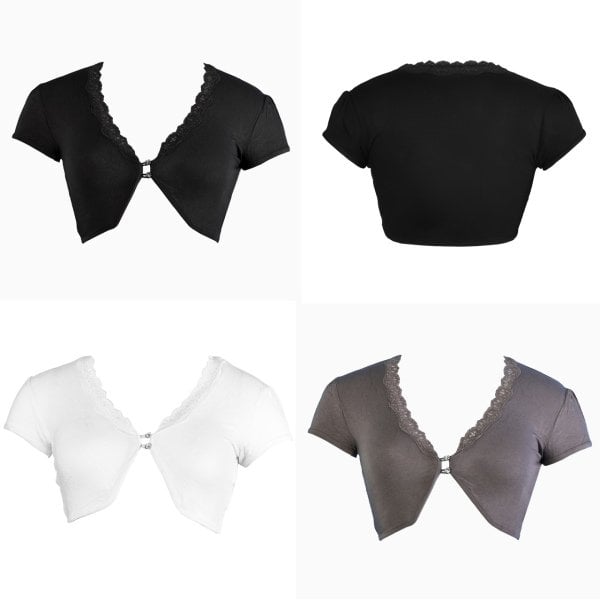 3'Lü Paket Kadın Büstiyer Bolero Bluz (Siyah-Kurşuni/Beyaz)  - Karışık