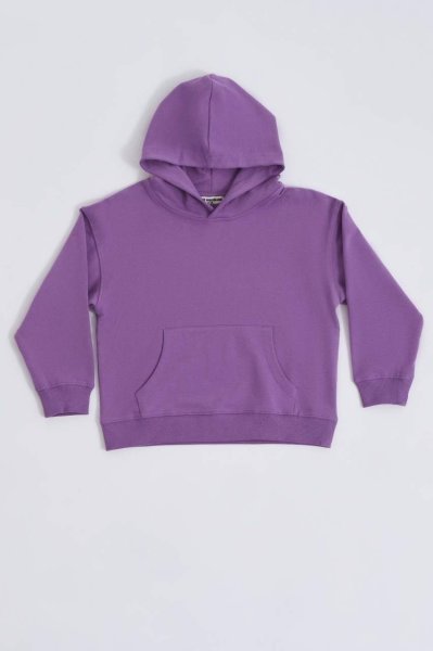 Organik Kapüşonlu Uzun Kollu Kız Çocuk Sweatshirt - Mor
