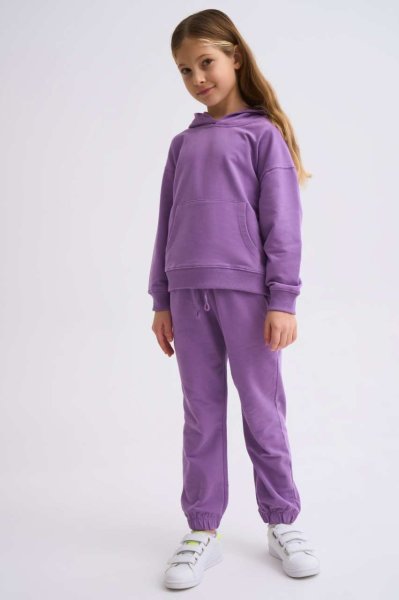 Organik Kapüşonlu Uzun Kollu Kız Çocuk Sweatshirt - Mor