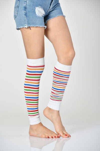 Lateks Kadın Simli Rengarenk Çizgili Tozluk