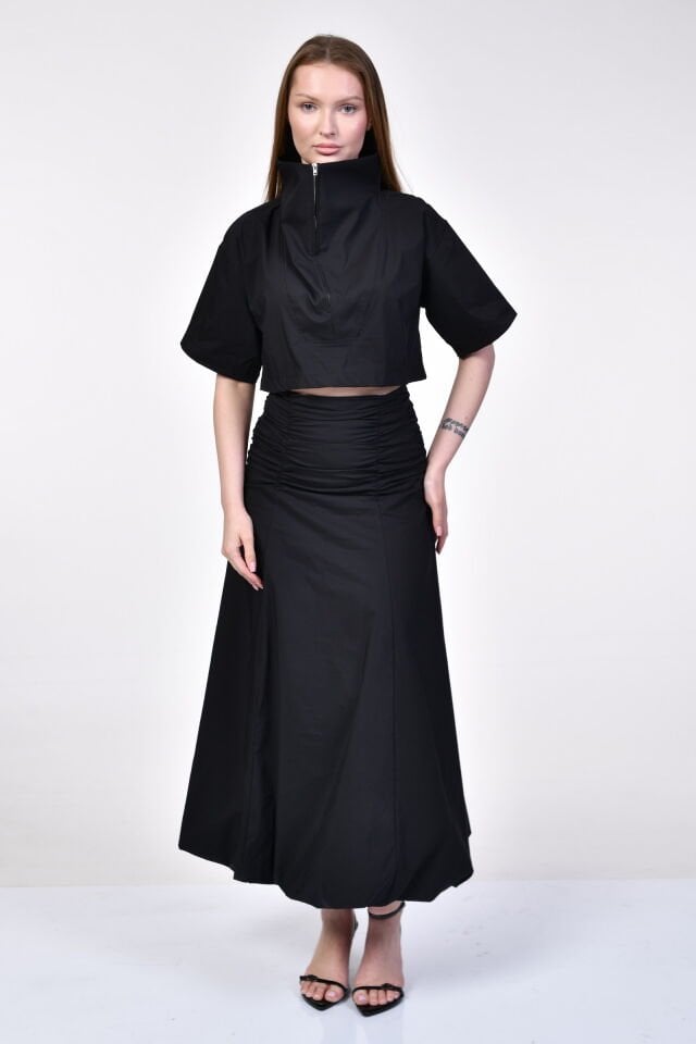Bebe Plus Asimetrik Kesim Siyah Poplin Etek  - Siyah