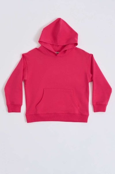 Organik Kapüşonlu Uzun Kollu Kız Çocuk Sweatshirt - Pembe