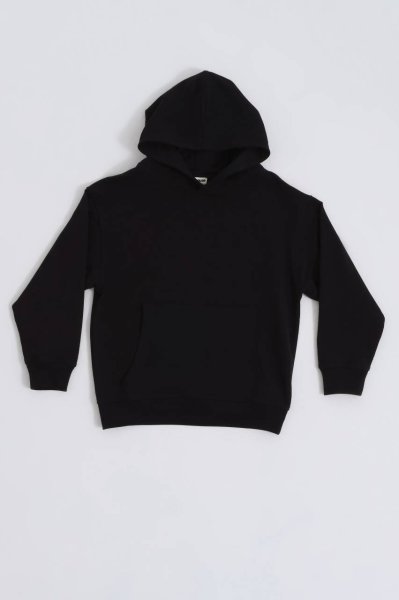 Organik Kapüşonlu Uzun Kollu Erkek Çocuk Sweatshirt - Siyah