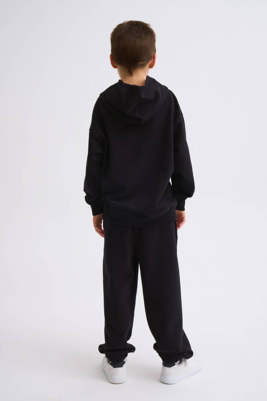 Organik Kapüşonlu Uzun Kollu Erkek Çocuk Sweatshirt - Siyah