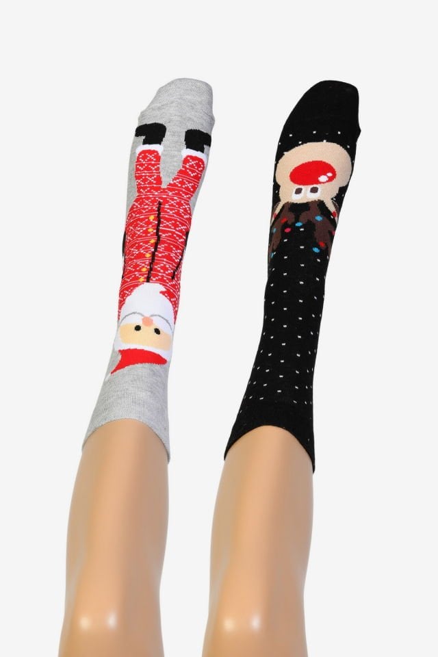 Moda1001 2'Li Paket Yılbaşı Temalı Kadın Soket Çorabı  - Çok Renkli