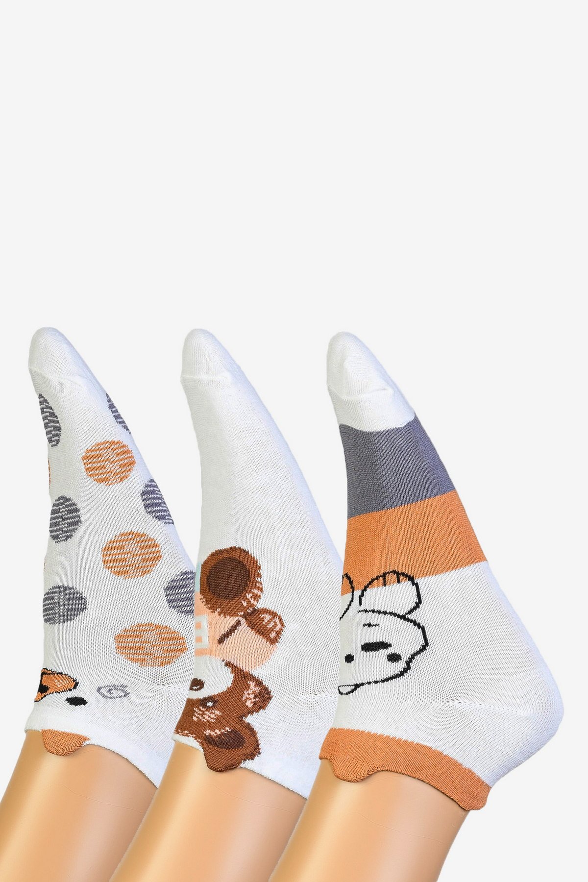 Moda1001 3'Lü Paket Asorti Kadın Kulaklı Patik Çorabı  - Desenli