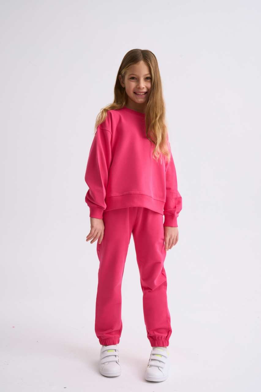 Organik Uzun Kollu Kız Çocuk Sweatshirt - Pembe