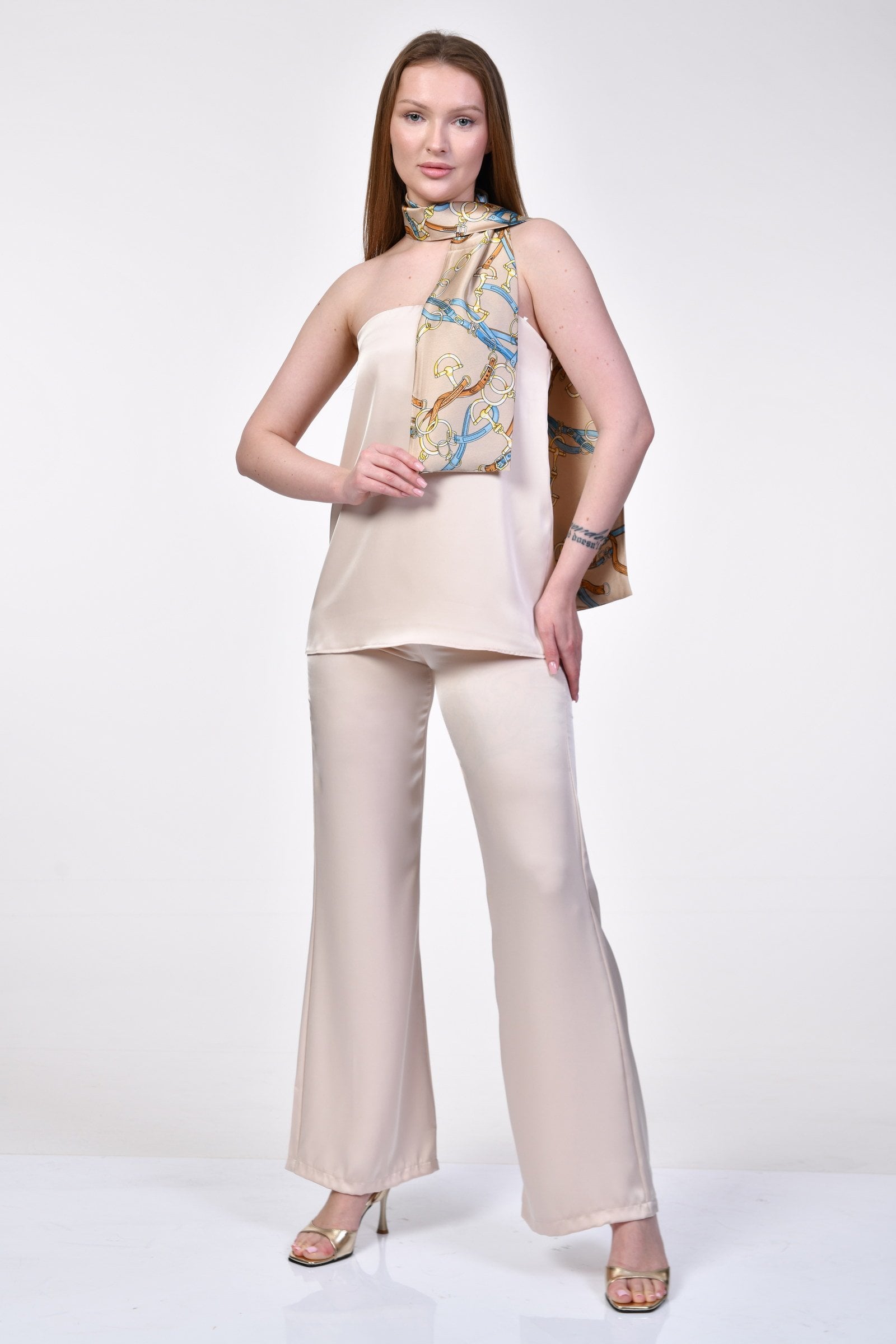 Quzu Saten Pantolon  - Bej