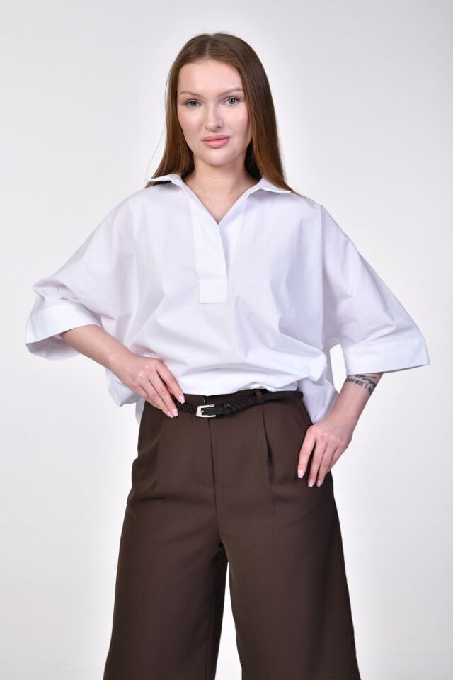 ParkHande Oversize Poplin Beyaz Gömlek  - Beyaz