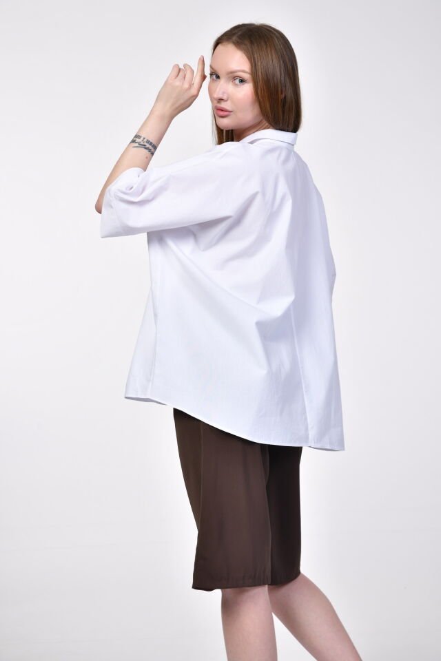 ParkHande Oversize Poplin Beyaz Gömlek  - Beyaz