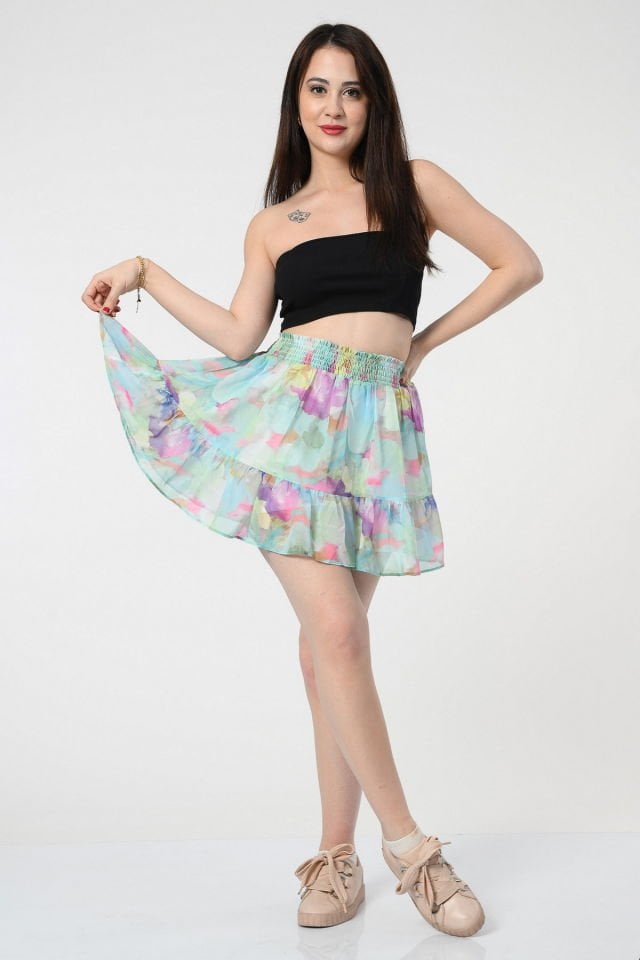 Quzu Desenli Etek  - Mint