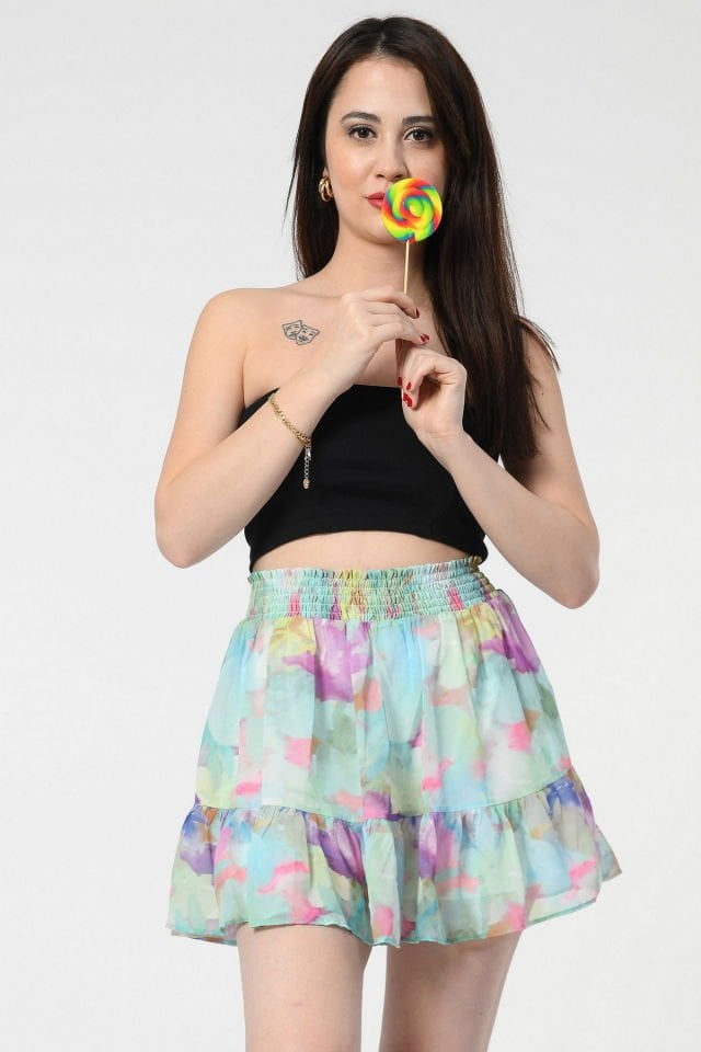 Quzu Desenli Etek  - Mint