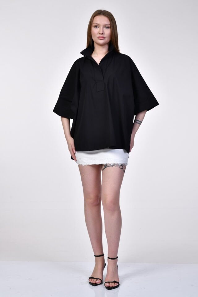 ParkHande Oversize Poplin Siyah Gömlek  - Siyah