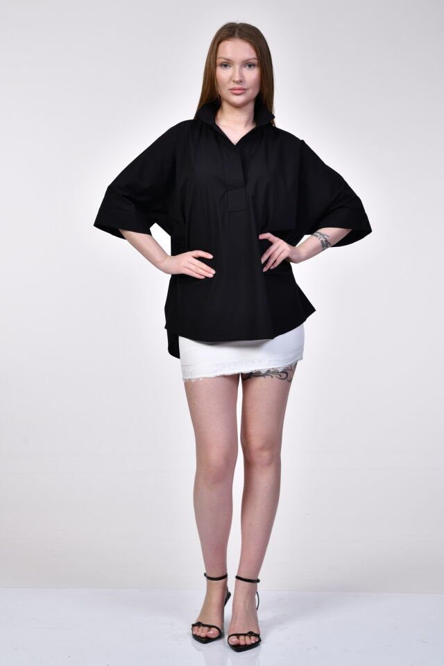 ParkHande Oversize Poplin Siyah Gömlek  - Siyah