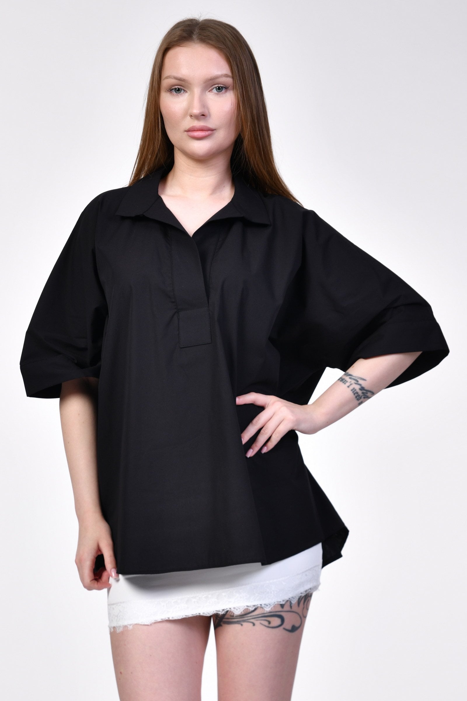 ParkHande Oversize Poplin Siyah Gömlek  - Siyah